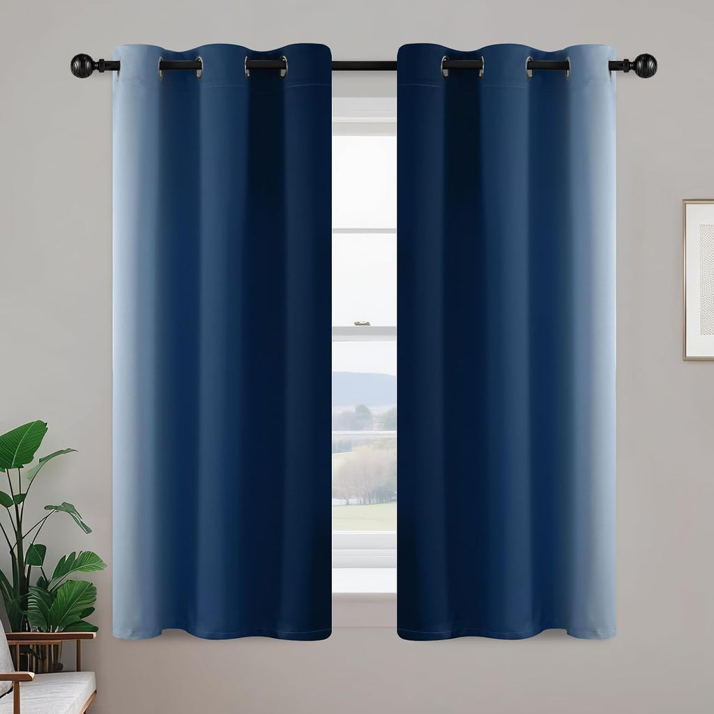 Yakamok Blue and Greyish White Ombre Curtains, Room Darkening Gradient Color Curtains for Bedroom, Light Blocking Thermal Insulated Window…