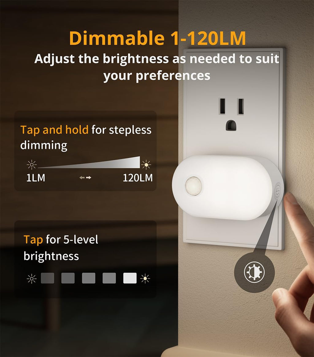 Lyridz 120LM Ultra Bright Plug-in Motion Sensor Night Light, Stepless Dimmable LED Nightlight, Always-On and Auto-Off, for Hallway…