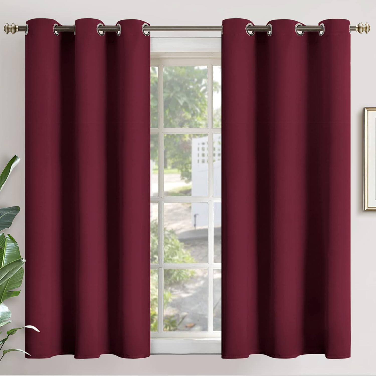 YoungsTex Burgundy Blackout Curtains 48 Inches Length for Bedroom - Thermal Insulated Window Drapes with Grommet Room Darkening for Living…