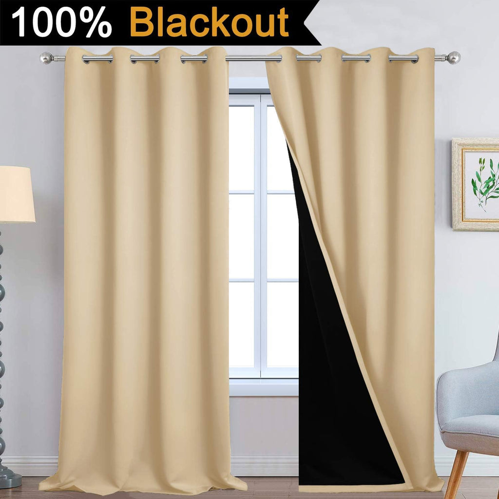 Yakamok 108 Inches Long Thermal Insulated 100% Blackout Curtains for Bedroom with Black Liner, Double Layer Full Room Darkening Noise Reduc…