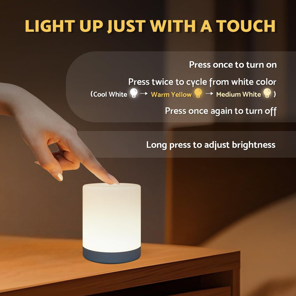 Touch Night Light for Baby Nursery, 3 Color Dimmable Night Light Battery Operated for Kids, Adult, Tap Nightlight Rechargeable, Cordless…