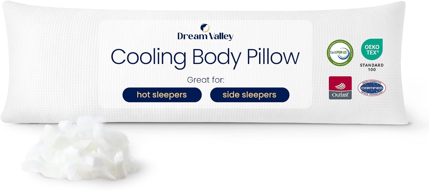 DreamValley Dream Valley Bedding Cooling Full Body Pillow for Adults, Adjustable Loft Memory Foam Long Body Pillow for Side Sleepers, PCM T…