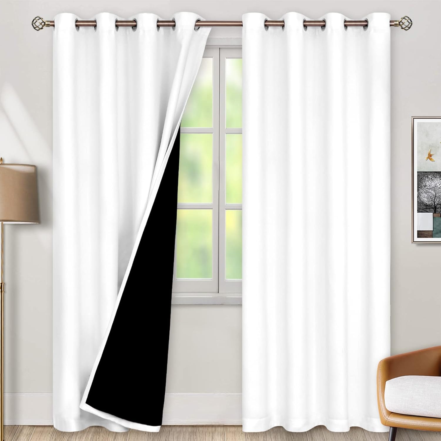 BGment Thermal Insulated 100% Blackout Curtains for Bedroom with Black Liner, Double Layer Full Room Darkening Noise Reducing Grommet Curta…