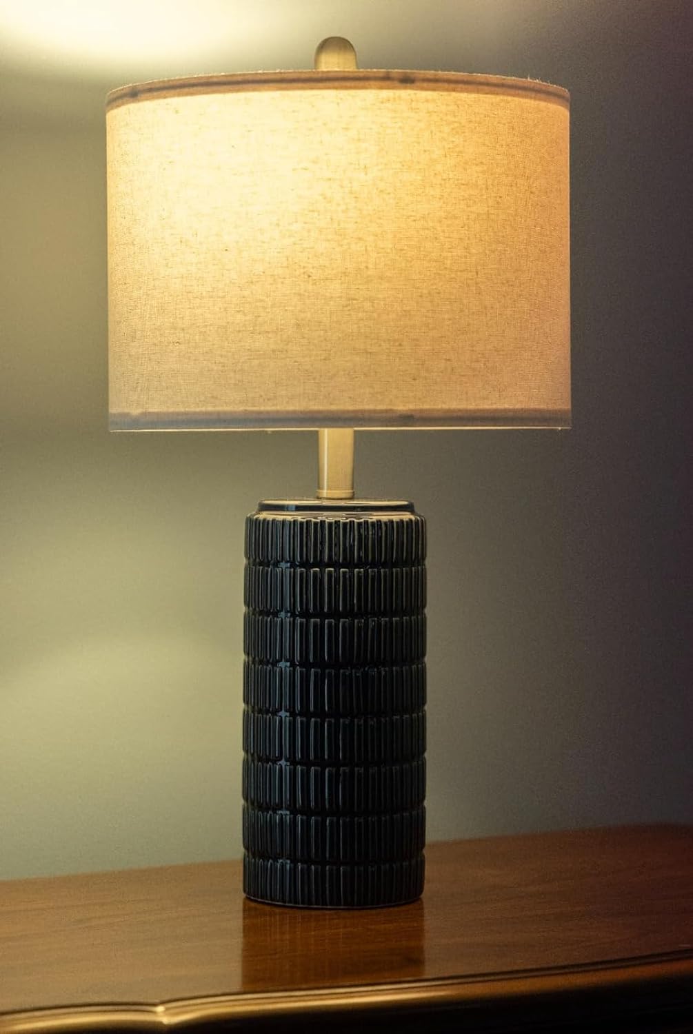 PoKat 23" Blue Table Lamps, Farmhouse Bedside Lamps for Bedroom Set of 2, Ceramic End Table Lamps for Living Room, Traditional Nightstand…