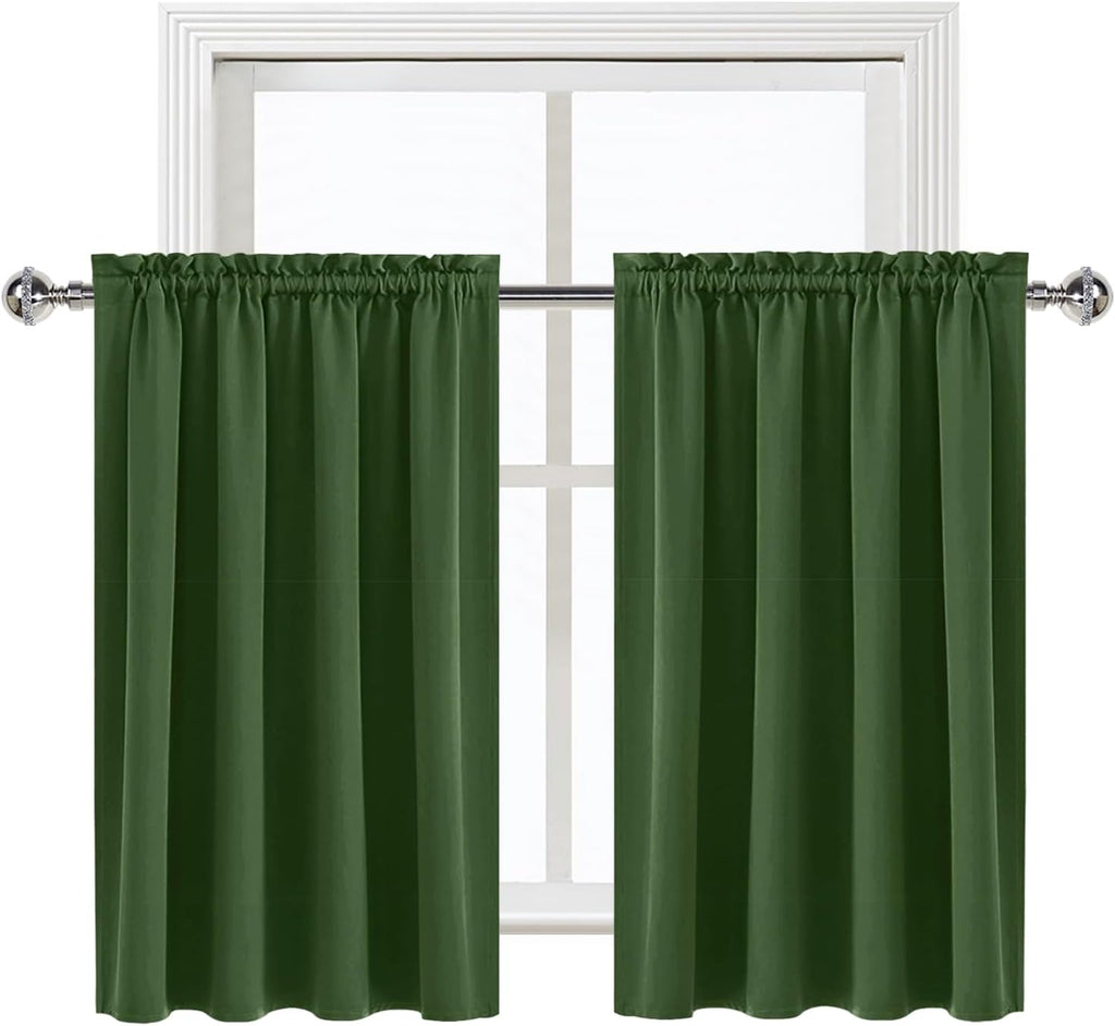DWCN Blackout Curtains for Living Room Thermal Insulated, Energy Saving & Noise Reducing Bedroom Curtains, Olive Green, W 52x L 36 Inch…