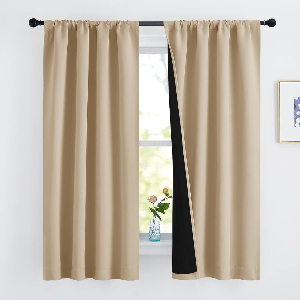 Nicetown Bedroom Full Blackout Cold Blocking Curtain Panels, Super Thick Insulated Window Covers, Rod Pocket Draperies with Black Liner for…