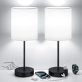 Fenmzeelighting White and Black Lamps for Nightstand Set of 2 - Bedside Table Lamp for Bedroom with Dual USB Ports & AC Outlet, 3-Way Dimma…