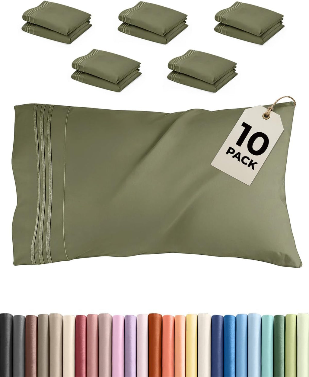 King Standard Pillow Cases Set of 10 - Ultra Soft Hotel Quality Pillowcase Covers - Comfy & Wrinkle Free - Shrink & Fade Resistant…