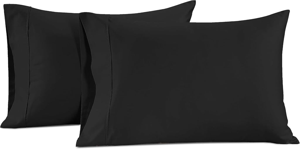 LaneLinen LANE LINEN Pillows Queen Size Set of 2, Soft 100% Egyptian Cotton, Cool & Smooth Pillow Cases - Black Cotton Black
