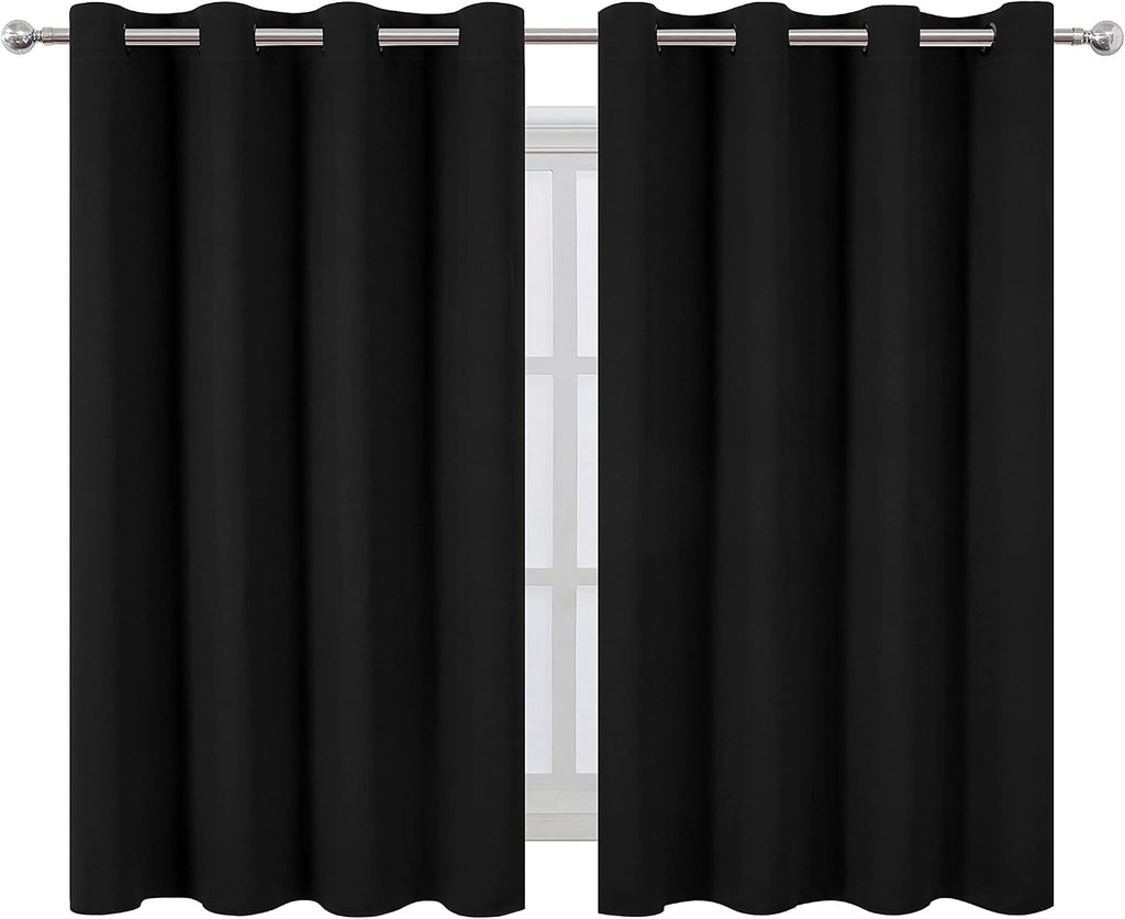 Lemomo Black Thermal Blackout Curtains/52 x 45 Inch/Set of 2 Panels Room Darkening Curtains 45 Inch Black