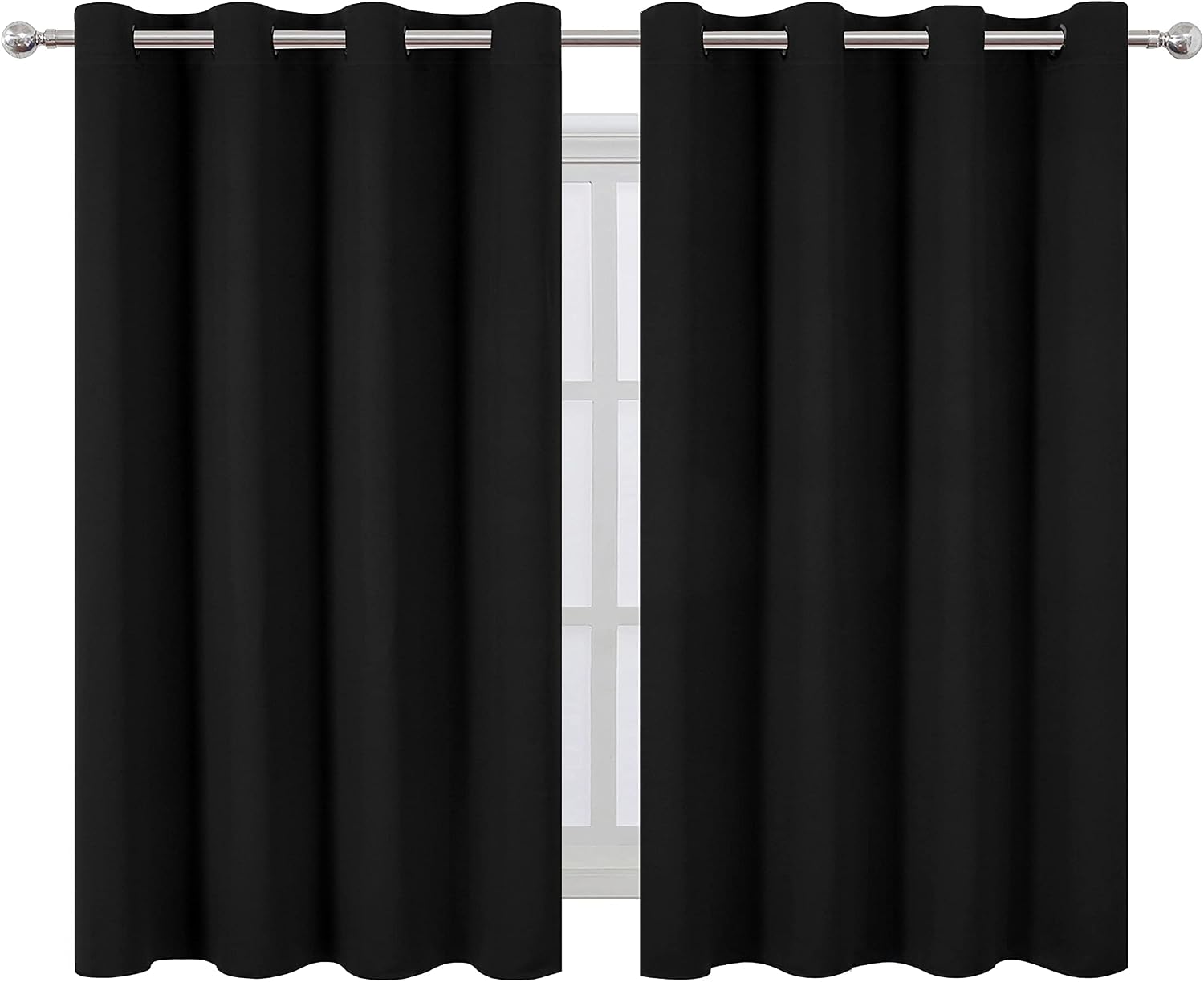 Lemomo Black Thermal Blackout Curtains/52 x 45 Inch/Set of 2 Panels Room Darkening Curtains 45 Inch Black