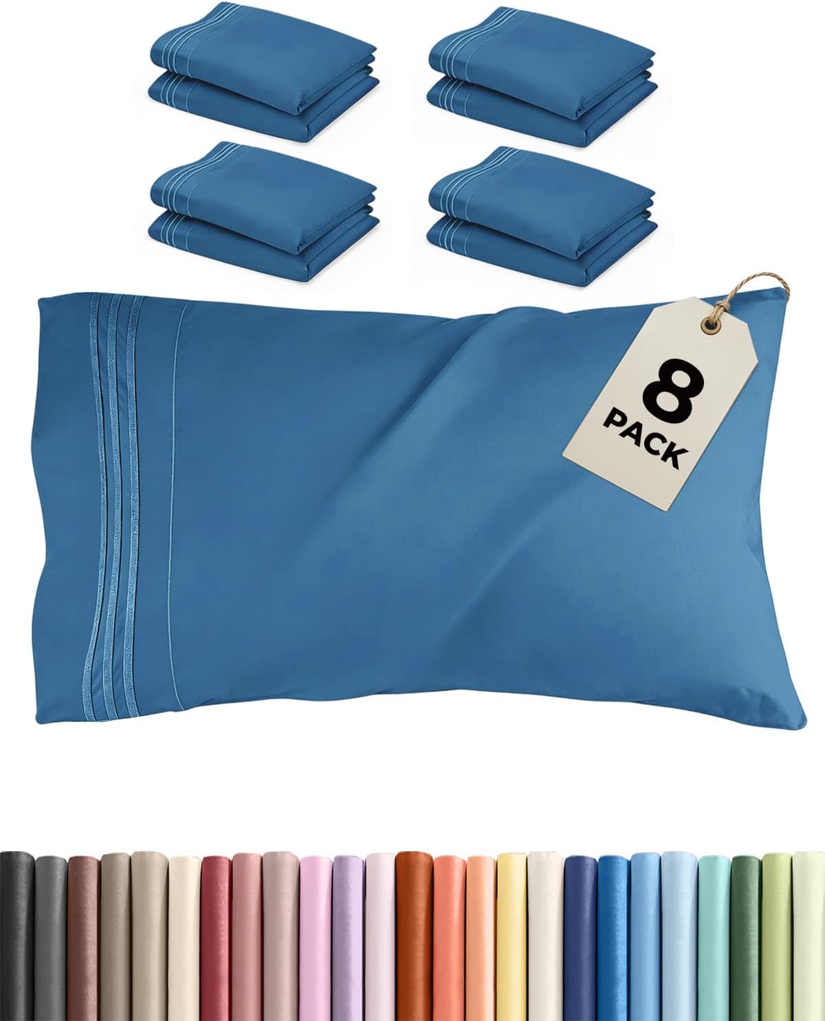 Standard Pillow Cases Set of 8 - Ultra Soft Hotel Quality Pillowcase Covers - Comfy & Wrinkle Free - Shrink & Fade Resistant - Machine…