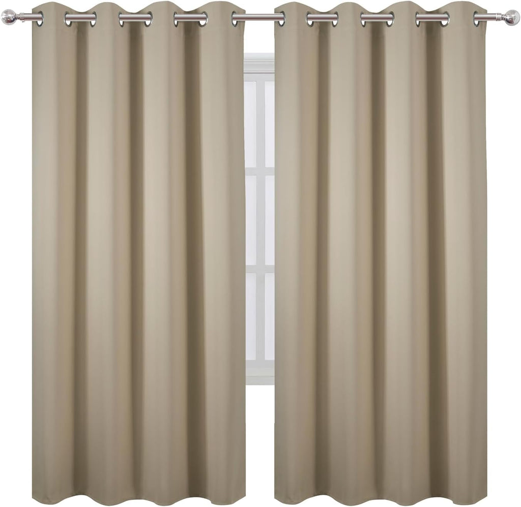 Lemomo Blackout Curtains 66 x 72 Inch Long Beige Curtains Set of 2 Panels Room Darkening Curtains for Bedroom and Living Room 72 Inch silver