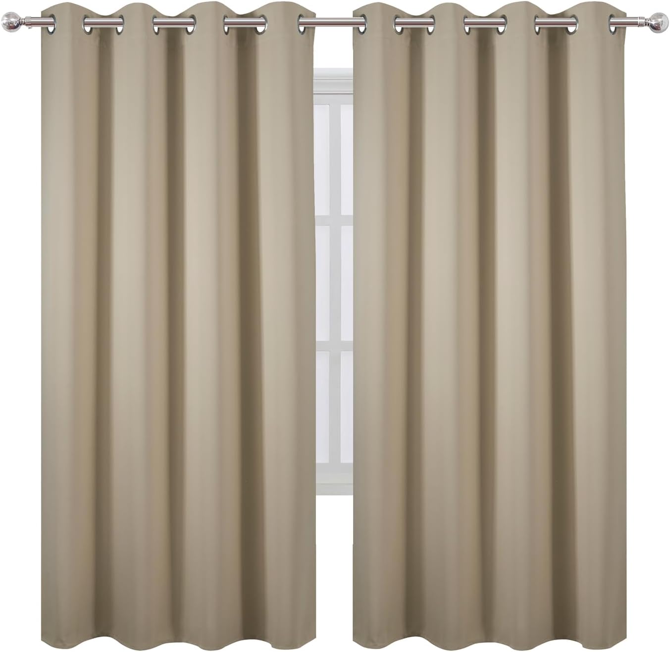 Lemomo Blackout Curtains 66 x 72 Inch Long Beige Curtains Set of 2 Panels Room Darkening Curtains for Bedroom and Living Room 72 Inch silver