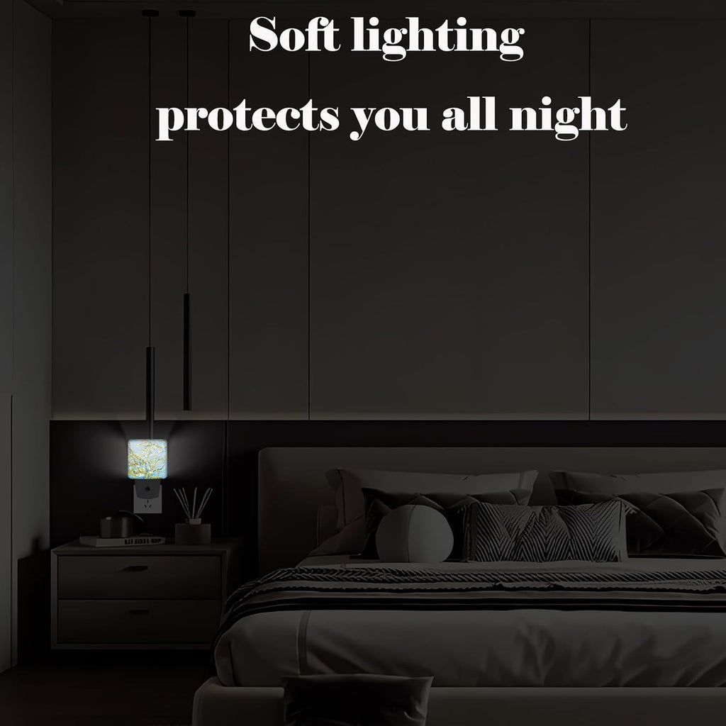 Puzzle Almond Tree Night Light, Plug Into Wall for Boys Girls Bedroom Decorative Square Night Light Lamp 0.5w Sleep Friendly
