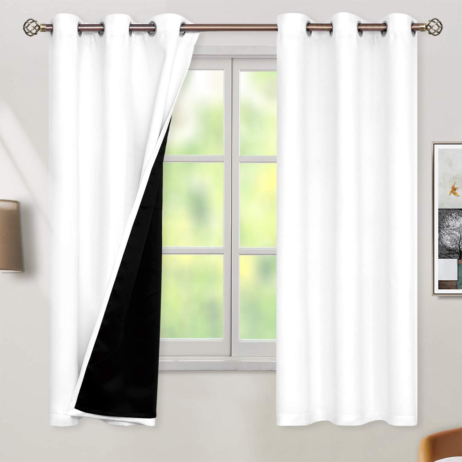 BGment White Blackout Curtains 63 Inch Long - Black Out Curtains for Bedroom Thermal Insulated Curtains for Summer Grommet Total Room Darke…