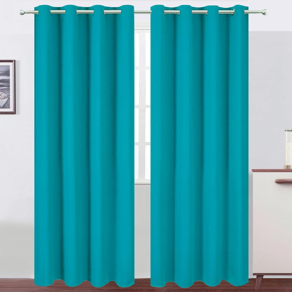 Lemomo Blackout Curtains 52 x 90 Inch Long Teal Curtains Set of 2 Panels Room Darkening Curtains for Bedroom and Living Room 90 Inch silver
