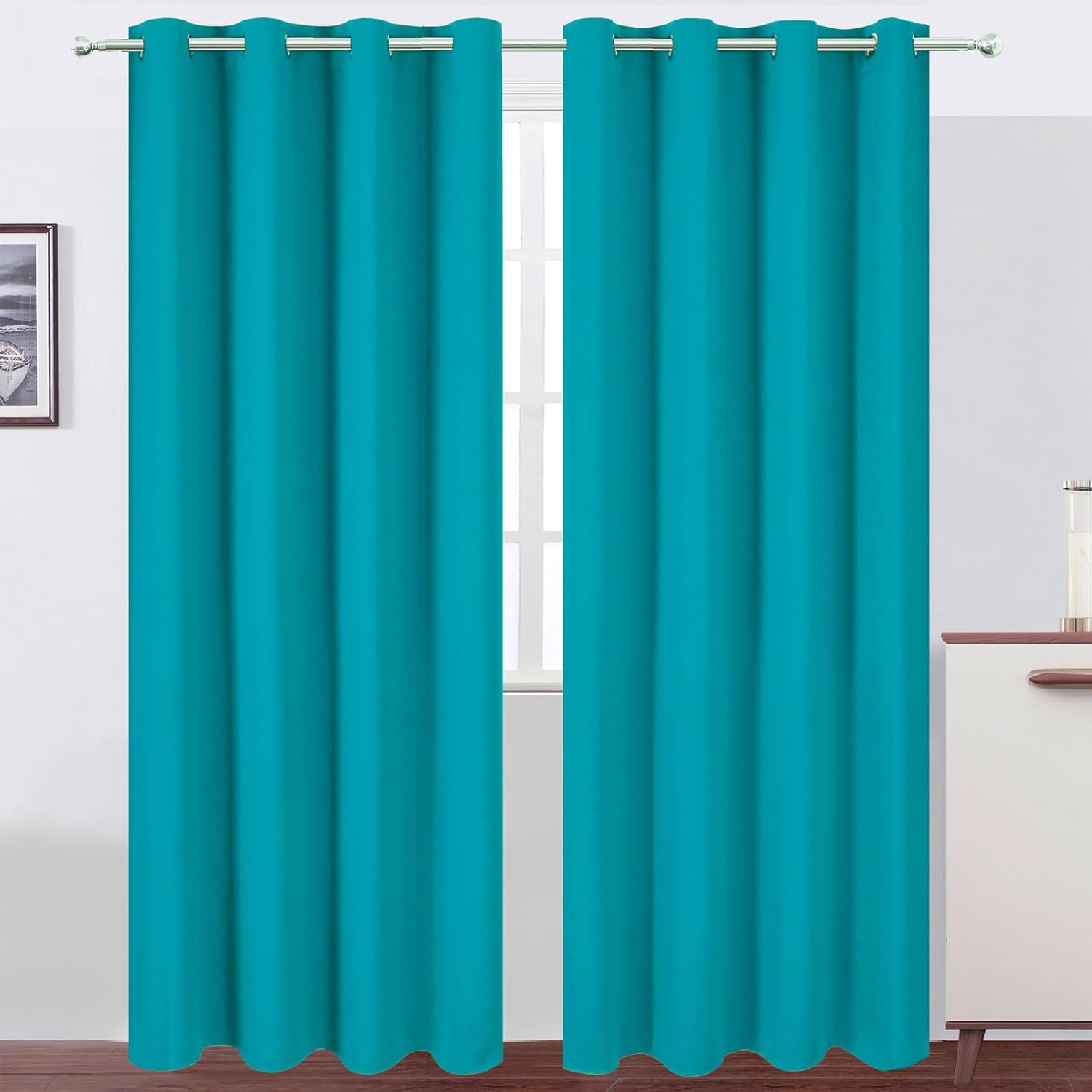 Lemomo Blackout Curtains 52 x 90 Inch Long Teal Curtains Set of 2 Panels Room Darkening Curtains for Bedroom and Living Room 90 Inch silver