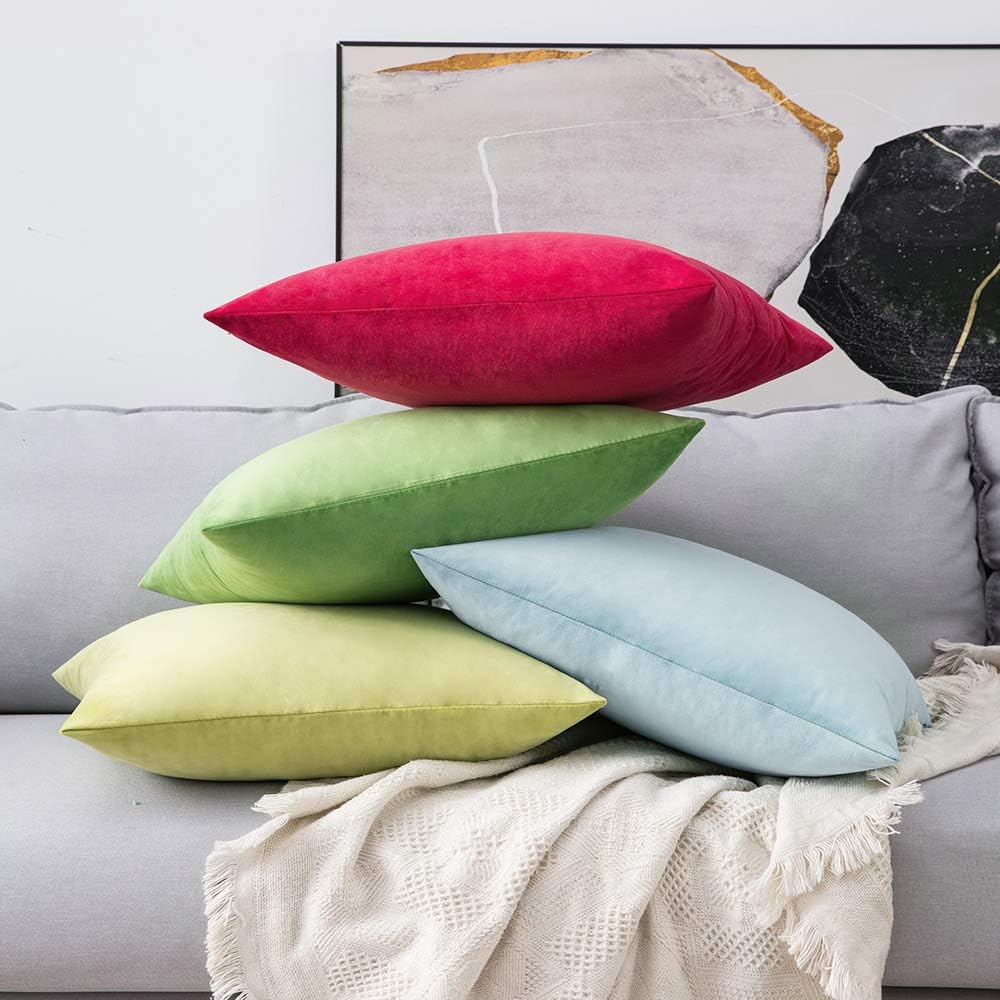 Miulee Velvet Throw Pillow Covers 18x18 Inch, Pack of 2 - Lime Green, Soft Solid Decorative Pillow Covers Cushion Cases Modern Luxury Home…