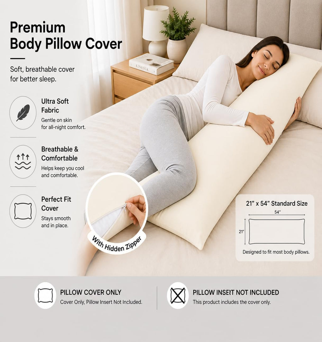 EVOLIVE Ultra Soft Microfiber Body Pillow Cover/Pillowcases 21"x54" with Hidden Zipper Closure (Ivory, 21"x54" Body Pillow Cover)