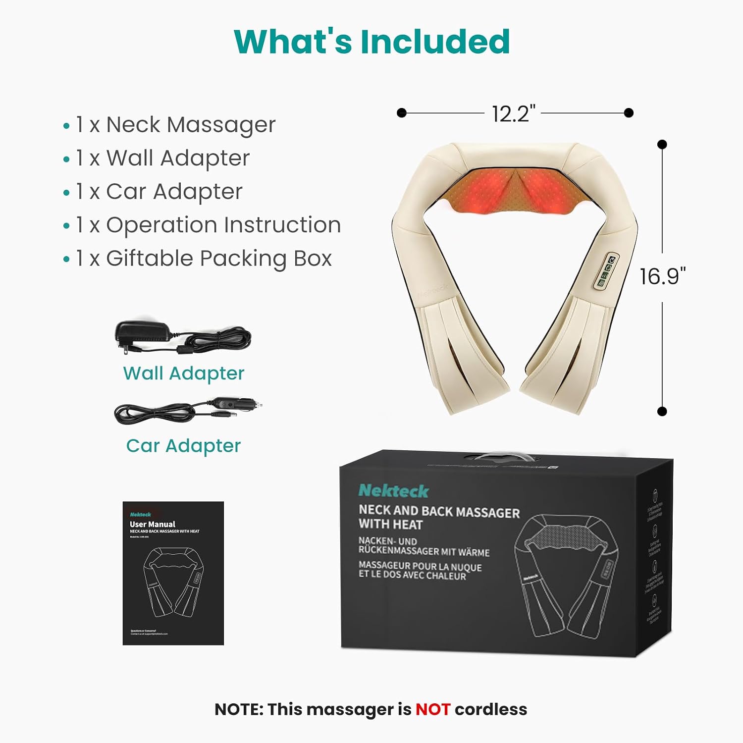 Nekteck Shiatsu Neck Massager with Heat for Deep Tissue, 2026 Upgraded 3D Back Shoulder Kneading Massage Pillow, Relaxation Gifts for Him H…