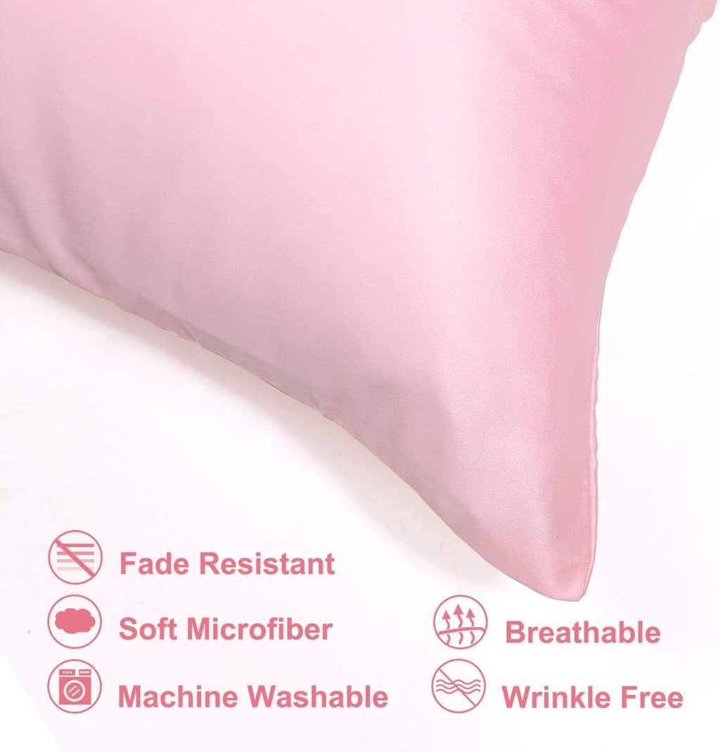uxcell Queen Satin Pillowcase with Zipper, Super Soft and Luxury, Silky Pillow Cases Covers Set of 2, 21"x31", Blush