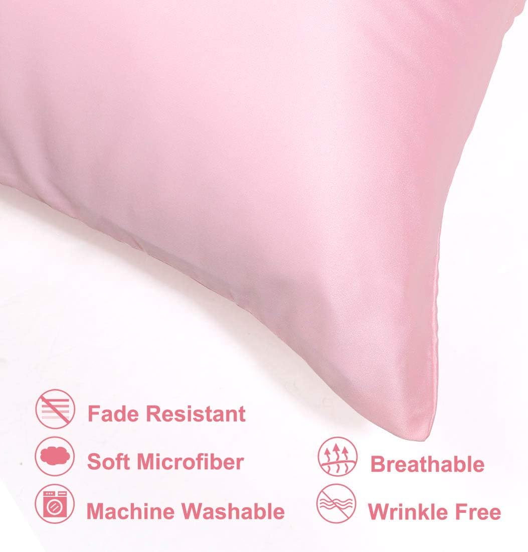 uxcell Queen Satin Pillowcase with Zipper, Super Soft and Luxury, Silky Pillow Cases Covers Set of 2, 21"x31", Blush