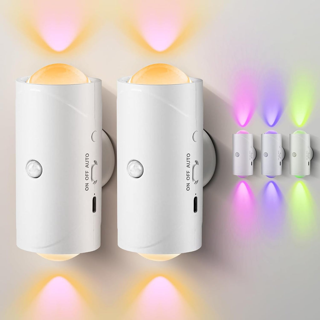 LED Motion Sensor Night Light, 7 Colors Rechargeable Battery Stair Light, Wireless Magnetic Wall Lamp, Cordless LED Wall Night Lights for…