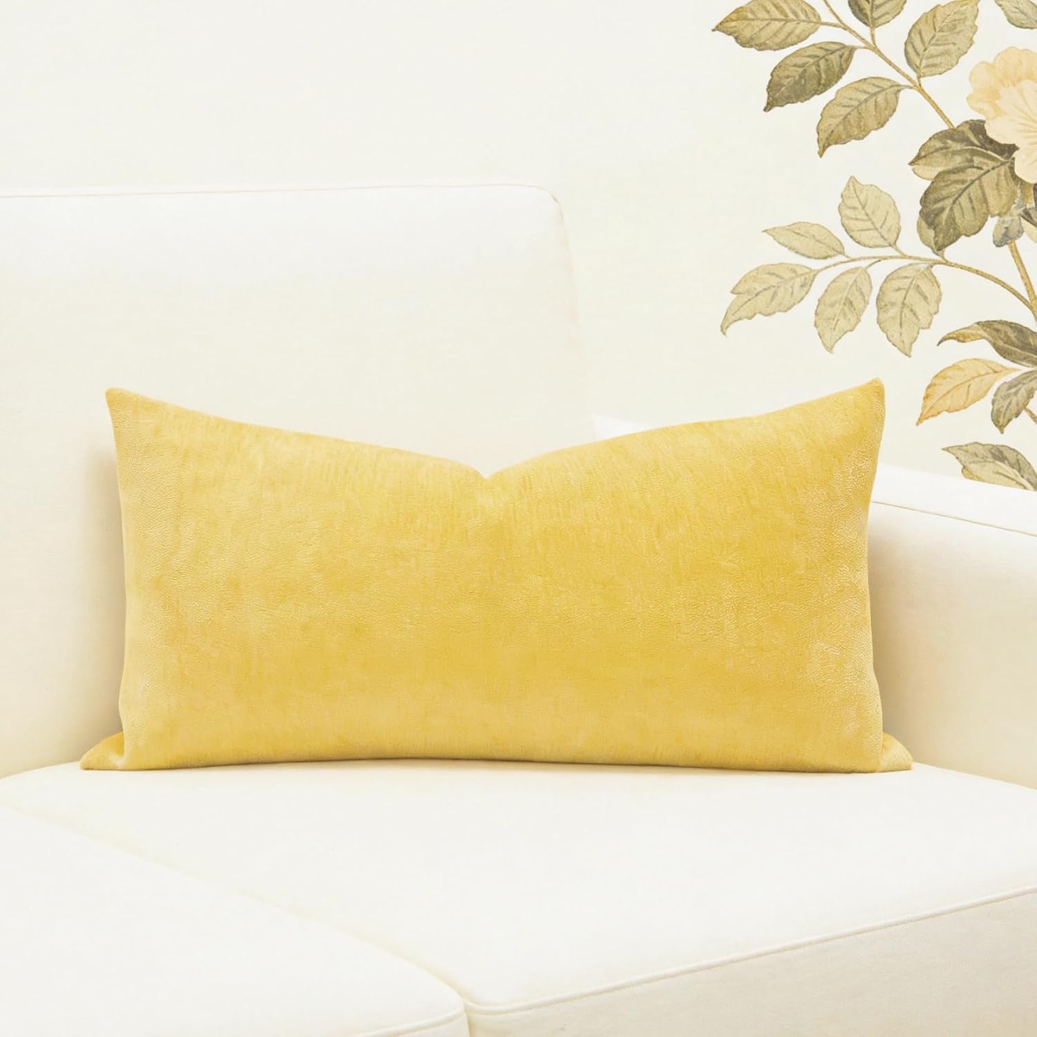 Slow Cow Chenille Rectangular Pillow Cover Pillowcase Decorative Lumbar Throw Pillow Cover for Couch Sofa 12 x 24 Inches Yellow