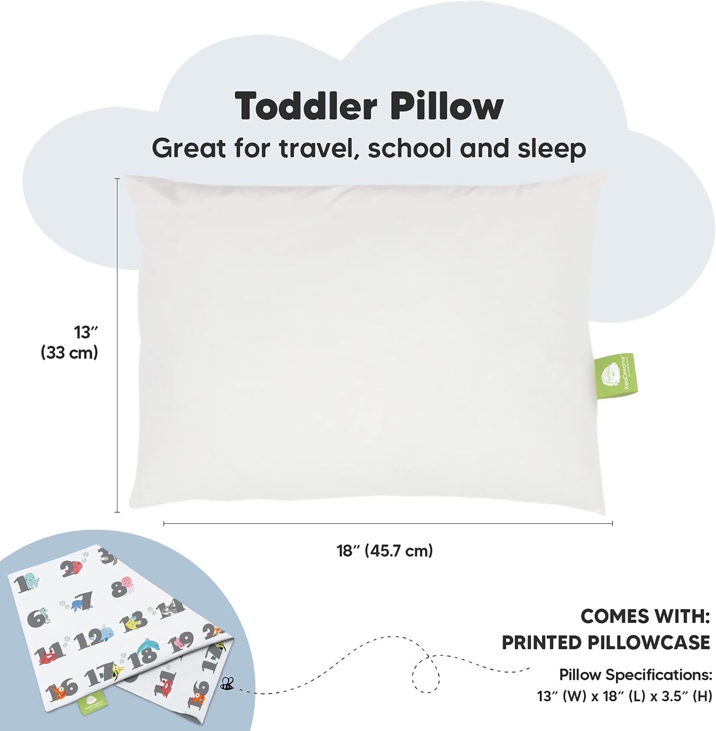 Toddler Pillow with Pillowcase - 13x18 My Little Dreamy Kids Travel Bed Pillows for Sleeping, Organic Cotton Small Pillowcase, Soft &…