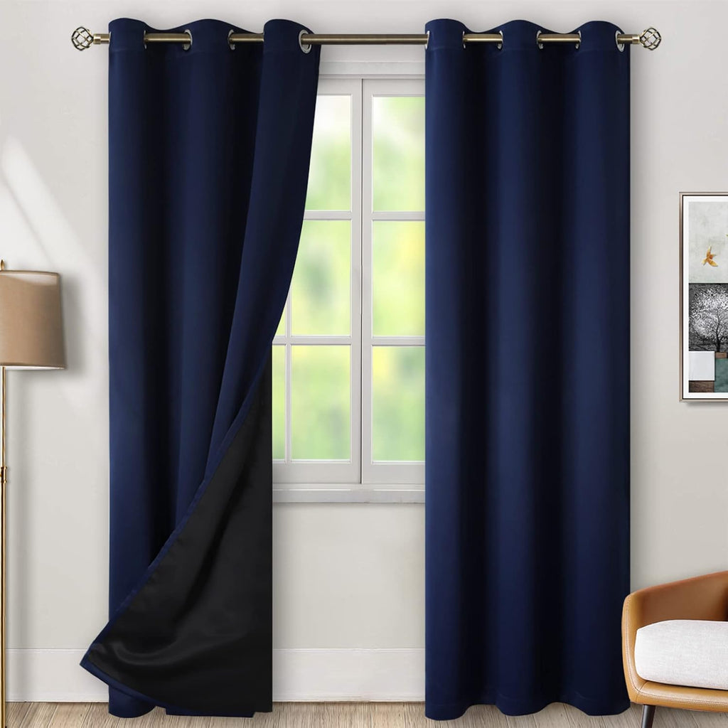 BGment Thermal Insulated 100% Blackout Curtains for Bedroom with Black Liner, Double Layer Full Room Darkening Noise Reducing Grommet Curta…