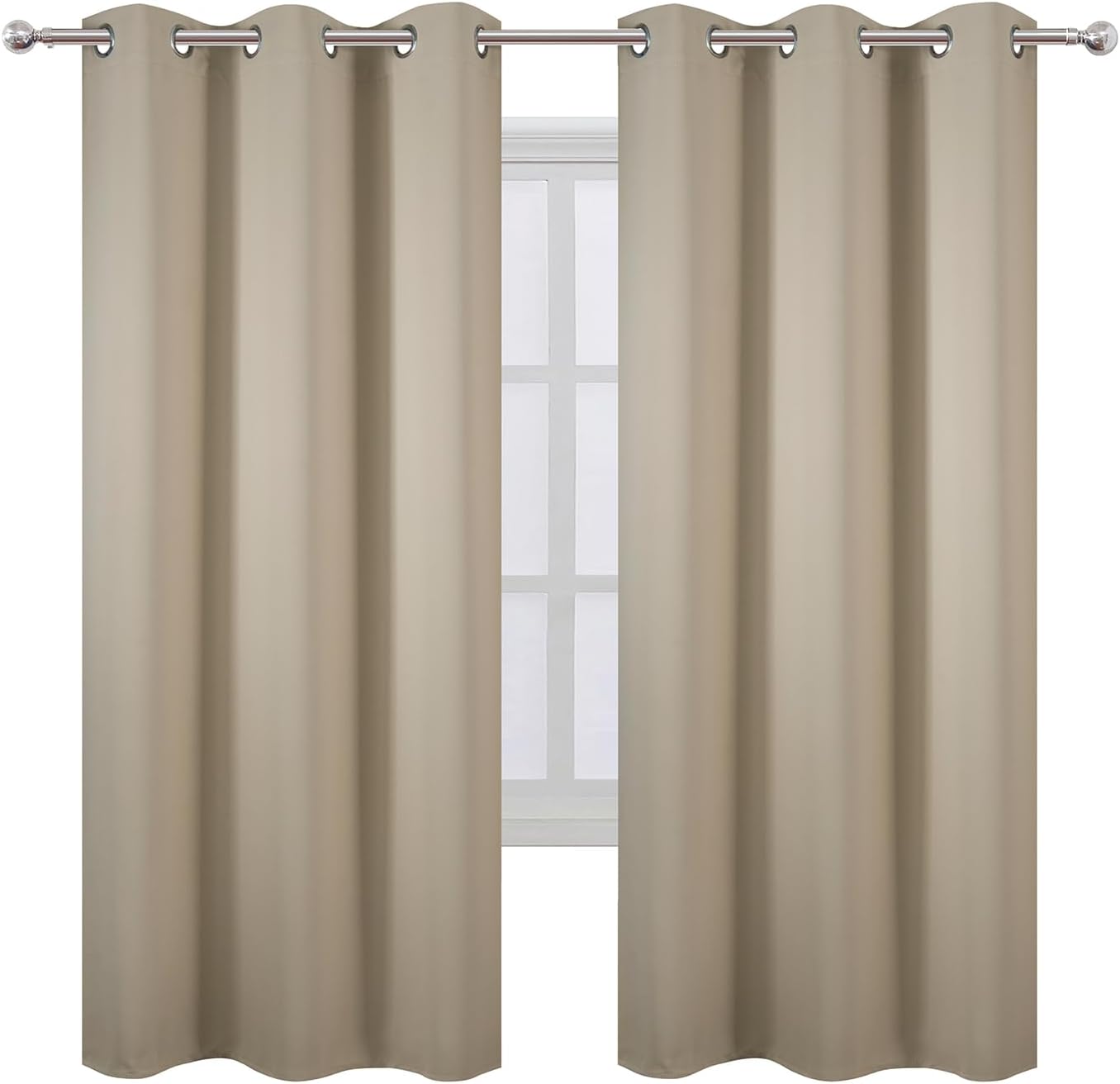 Lemomo Beige Thermal Blackout Curtains/42 x 72 Inch/Set of 2 Panels Room Darkening Curtains for Bedroom 72 Inch silver