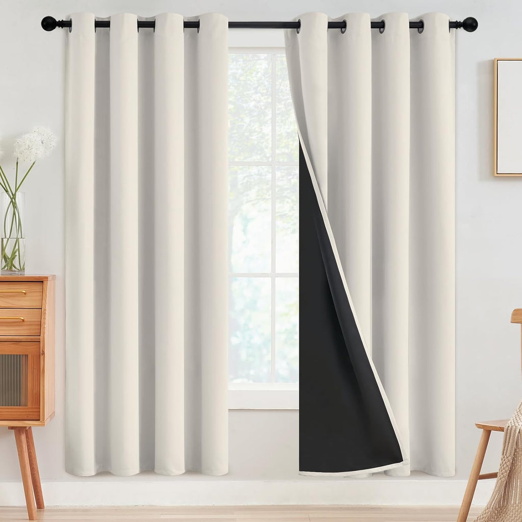 SimpleHome 100% Blackout Curtains for Bedroom, Thermal Insulated Cream Grommet Window Drapes Room Darkening Curtains for Living Room with Bl…