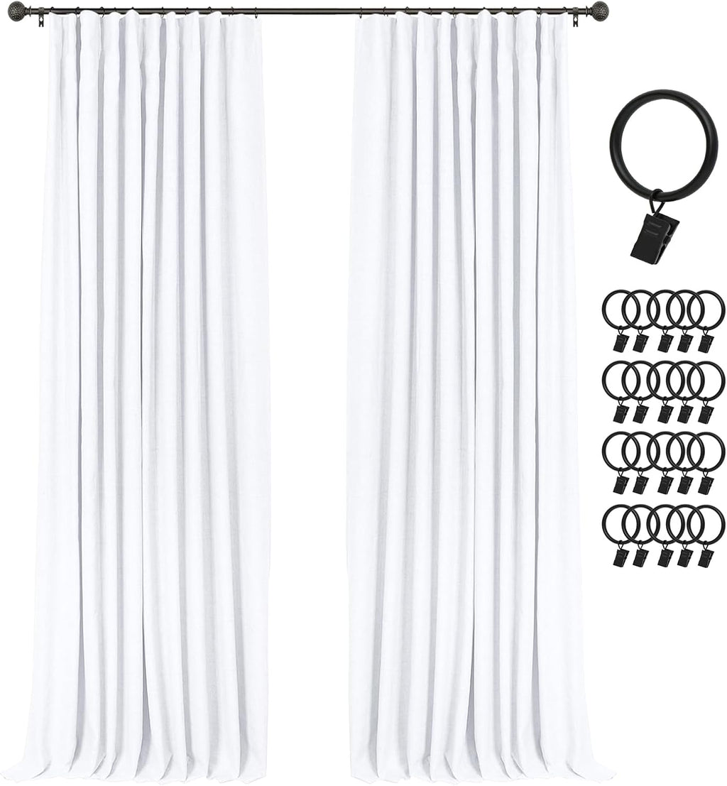 INOVADAY 100% Blackout Curtains for Bedroom, Black Out Curtains 72 Inch Long, Clip Rings Linen Blackout Drapes, Thermal Insulated Room…