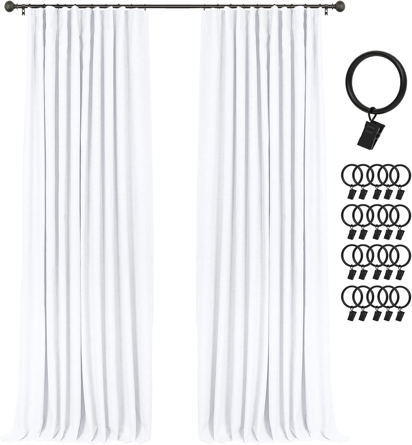 INOVADAY 100% Blackout Curtains for Bedroom, Black Out Curtains 96 Inch Long, Clip Rings Linen Blackout Drapes, Thermal Insulated Room…