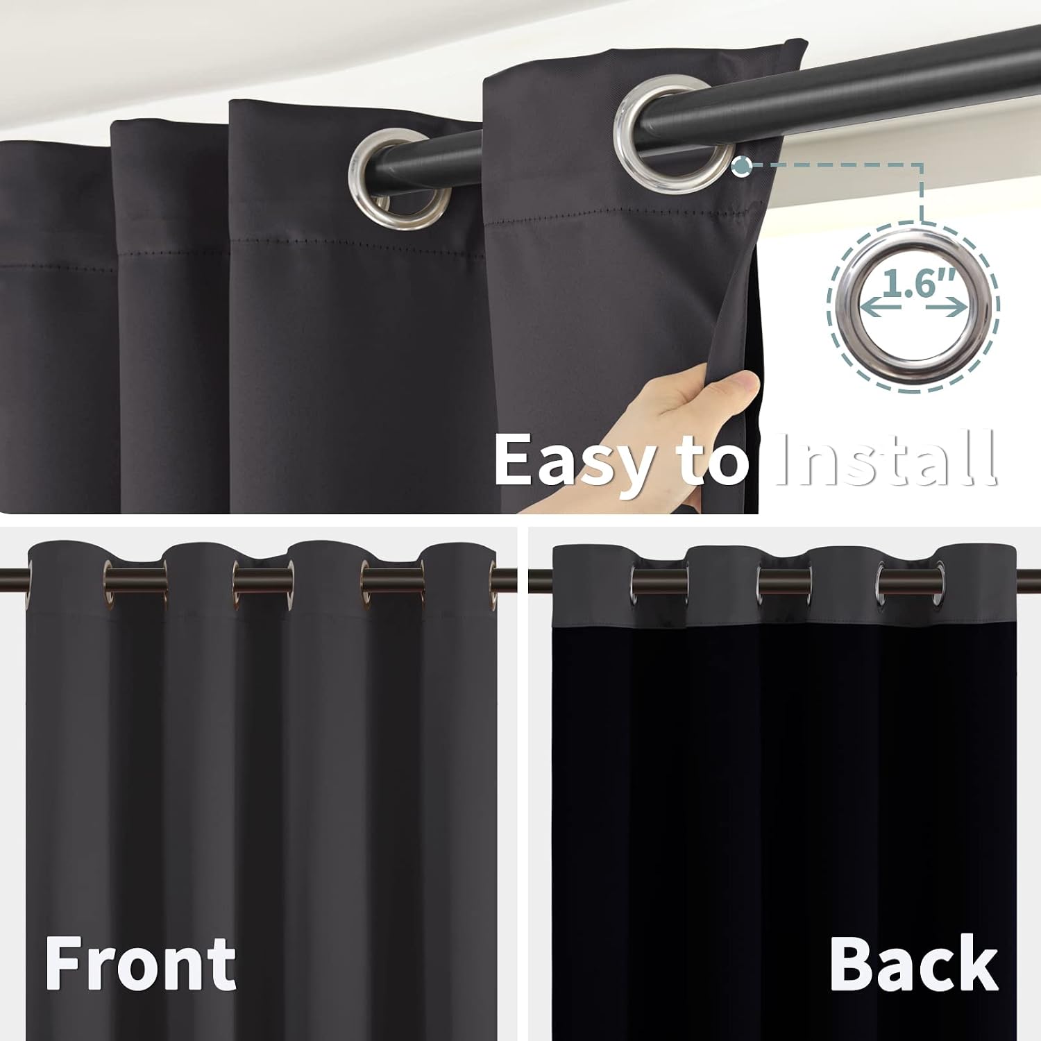 BGment Thermal Insulated 100% Blackout Curtains for Bedroom with Black Liner, Double Layer Full Room Darkening Noise Reducing Grommet Curta…