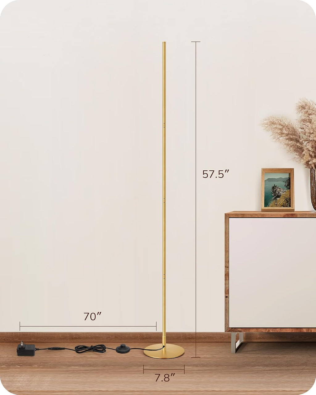 Edishine LED Corner Floor Lamp, Modern Dimmable Light, Adjustable Height, 57.5" Minimalist Tall Lamp for Living Room, Bedroom, Office,…