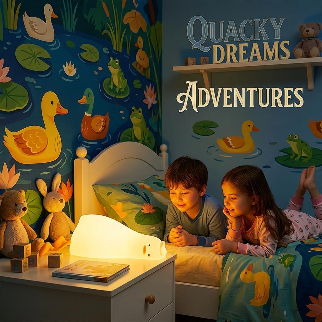 Avacom Duck Night Light, Soft Squishy Silicone Kids Nightlight, Lying Flat 3 Level Dimmable Touch Lamp with Timer, 1200mAh USB Rechargeable…