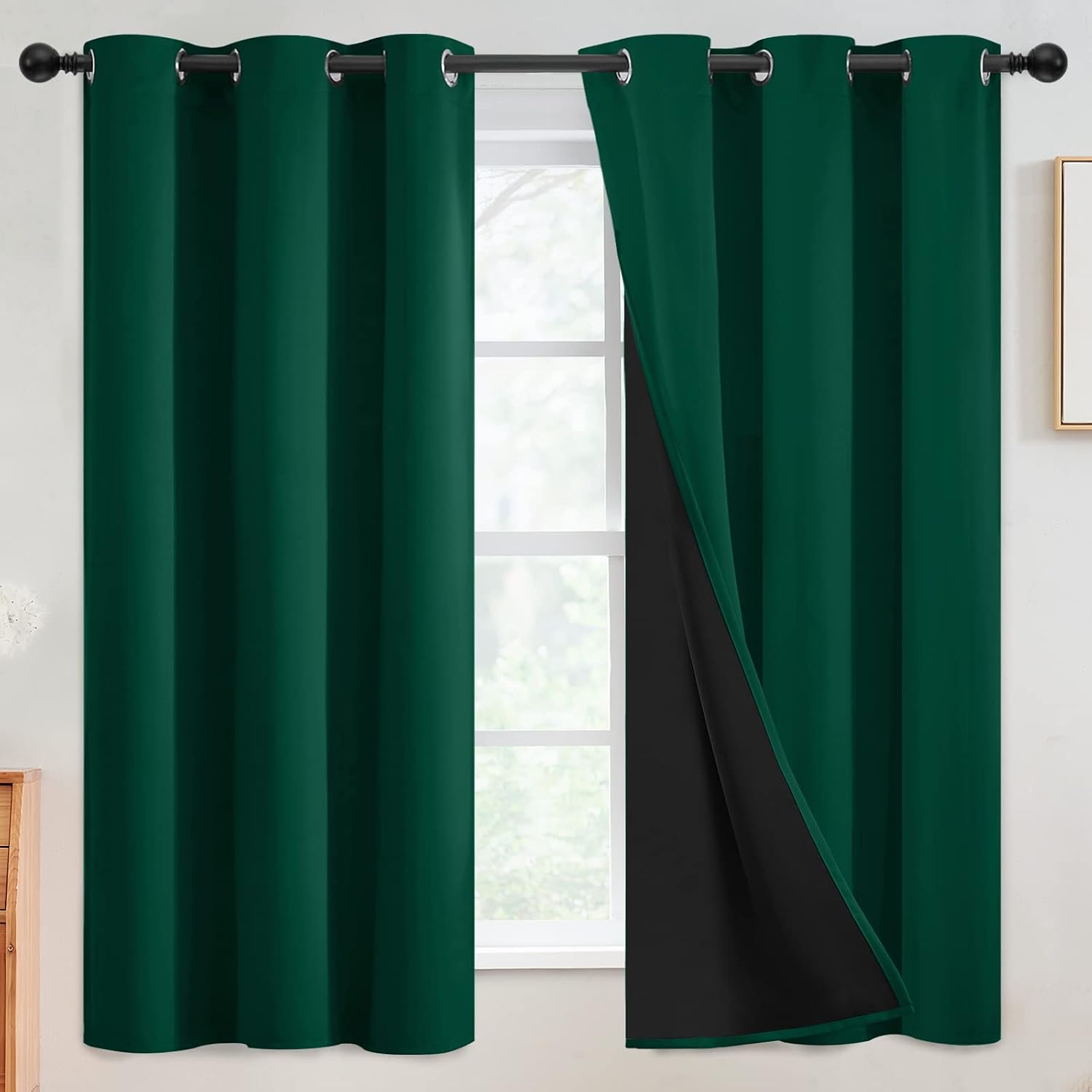SimpleHome 100% Blackout Curtains for Bedroom, Thermal Insulated Grommet Window Drapes Room Darkening Dark Green Curtains for Living Room wi…