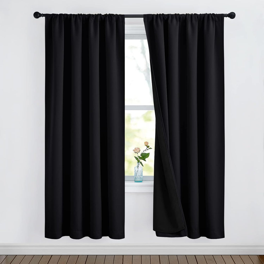 Nicetown Cold Reducing Curtains, 100% Blackout Curtains 52 x 72, Full Light Blocking Drapes with Black Liner for Nursery, Thermal Bedroom D…