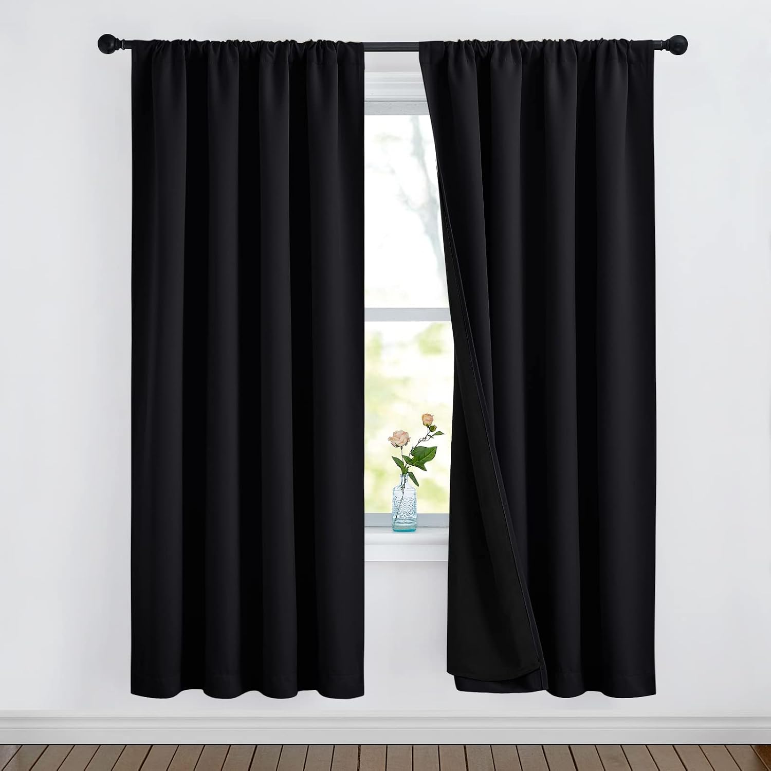 Nicetown Cold Reducing Curtains, 100% Blackout Curtains 52 x 72, Full Light Blocking Drapes with Black Liner for Nursery, Thermal Bedroom D…