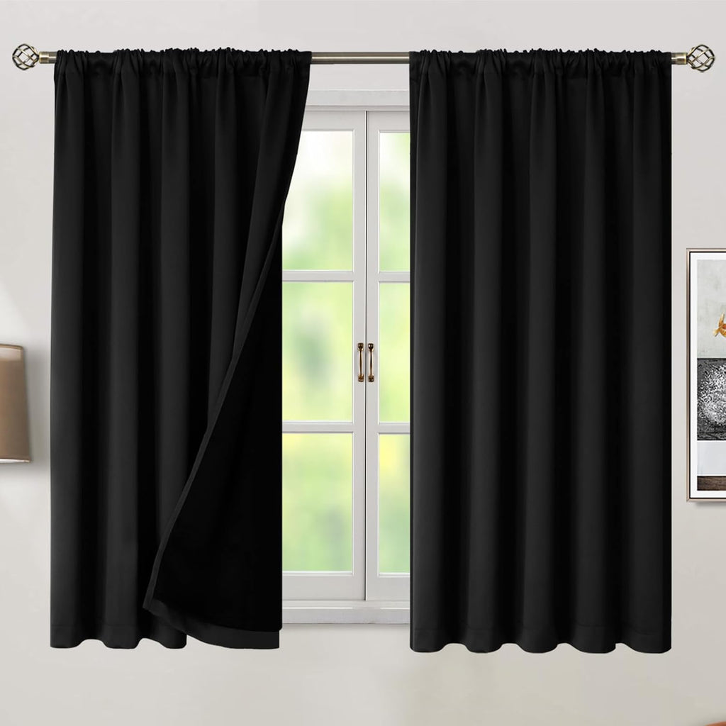 BGment Full Blackout Curtains with Liner Thermal Curtains 54 Inches Long, Rod Pocket and Back Tab Double Layer Black Out Privacy Curtains…