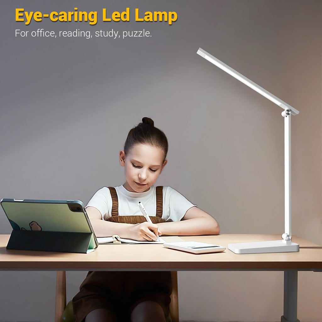 LED Desk Lamp for Home Office, 3 Levels Dimmable Desk Light with USB Charging Port, Reading Lamp for Table Study Work Office Nail Craft…
