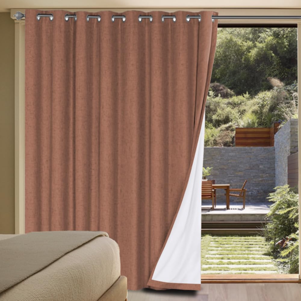 H.VERSAILTEX Linen Blackout Curtains Durable Thick Textured Linen Look 100% Blackout Patio Door Curtain Anti Rust Grommet Extra Wide…