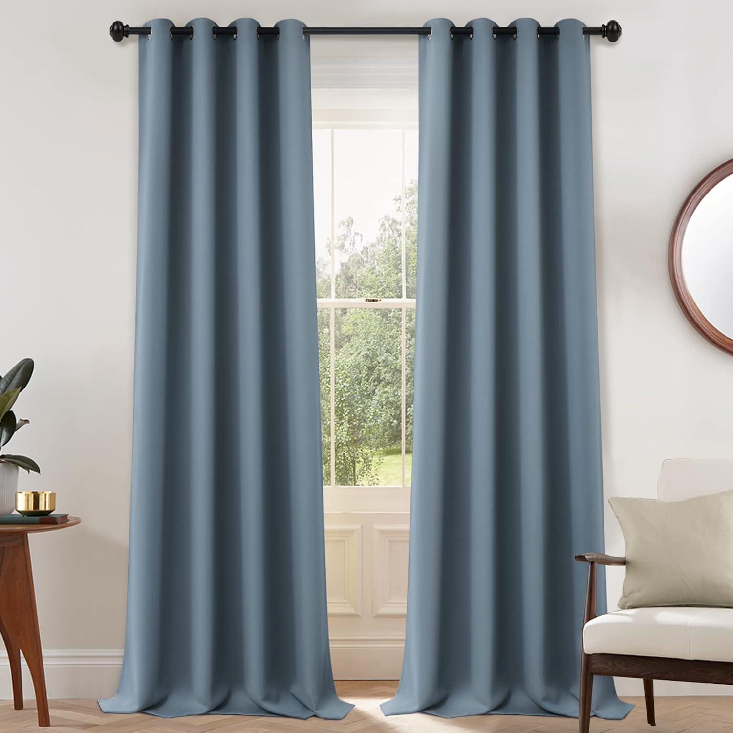Yakamok Blackout Curtains Room Darkening Thermal Insulated Window Panels, Solid Grommet Top Drapes for Bedroom/Living Room(52x108 Inch…