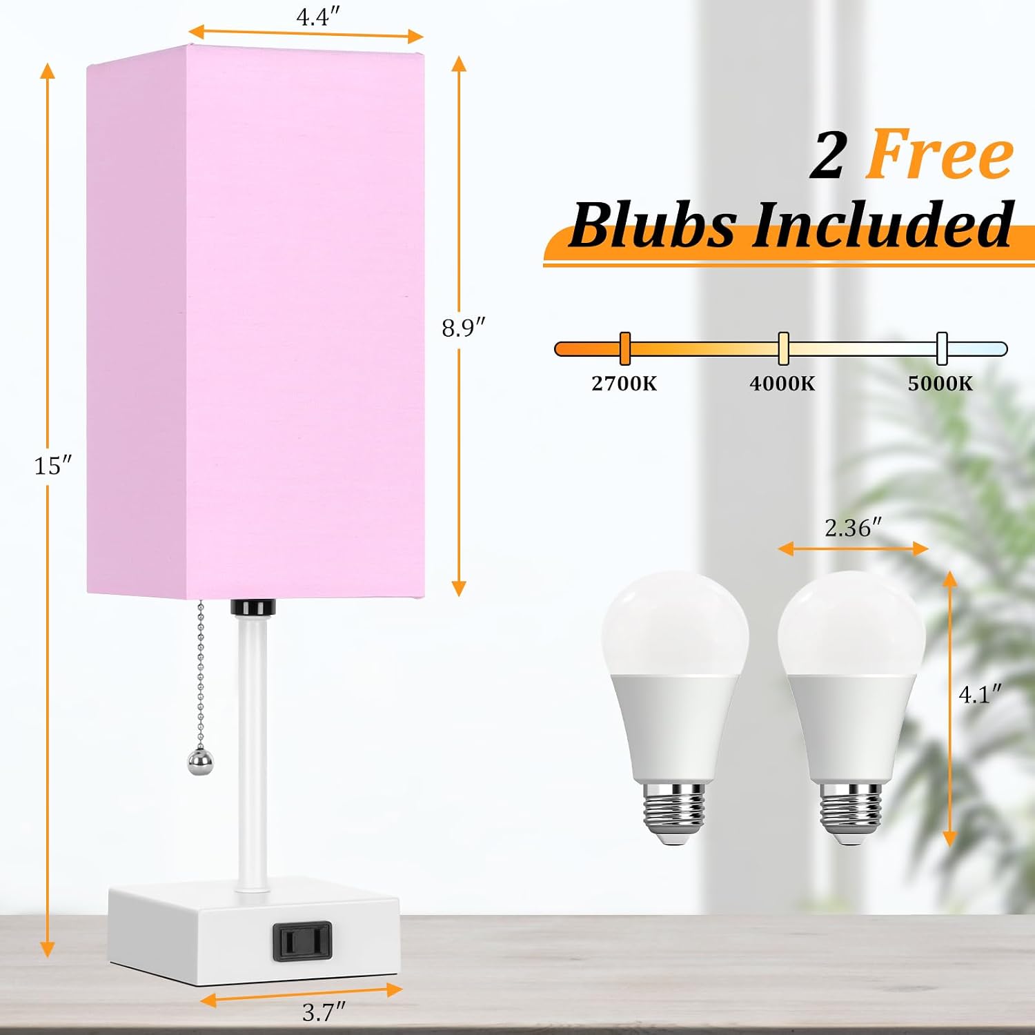 15'' Table Lamp for Bedroom set of 2,3-Color Bedside Lamps with Pull Chain Table Lamps for Night stands, Small Night Light Lamps with 2…