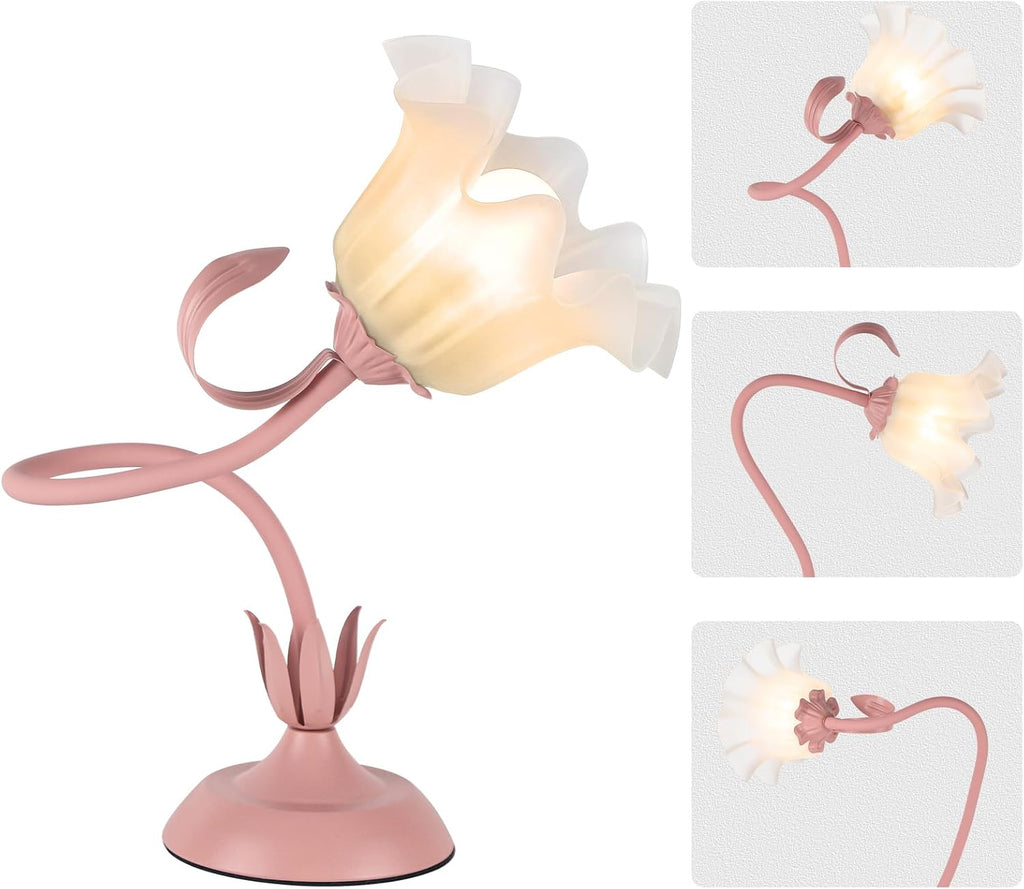 Cute Flower Desk Lamp, 3 Color Temperature Table Lamps with LED Bulb, Vintage Bedside Lamp, Reading Lamps with Soft Light for Bedroom…