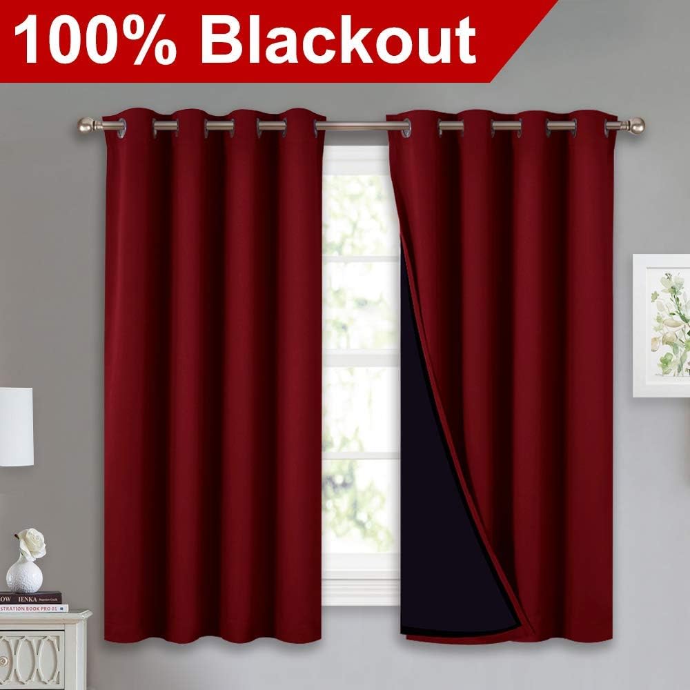 Nicetown Kitchen Full Blackout Curtain Panels, Super Thick and Soft Insulated Window Covers, 100% Blackout Draperies with Black Backing for…