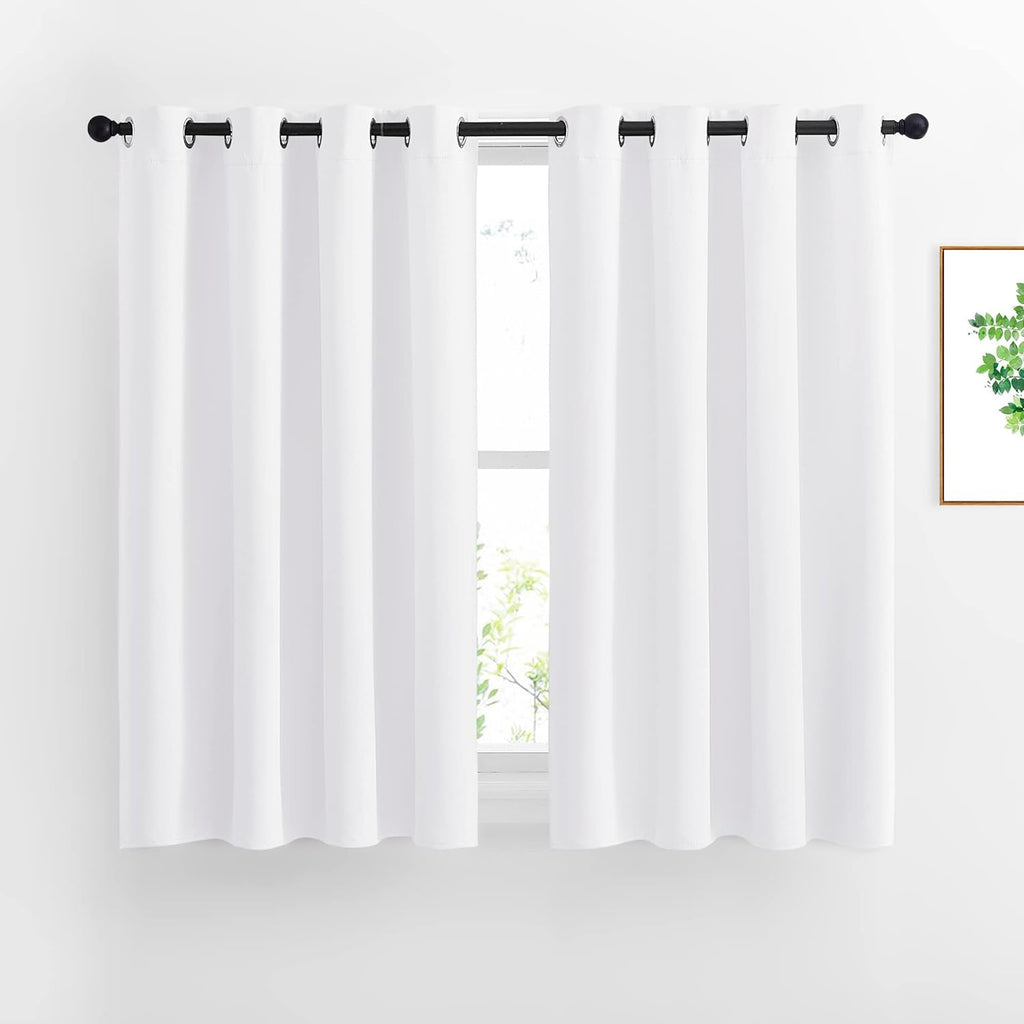 Nicetown White Curtain Panels for Dining Room - Tripe Weave Thermal Insulated Grommet Window Draperies and Curtains for Bedroom (Set of 2 P…