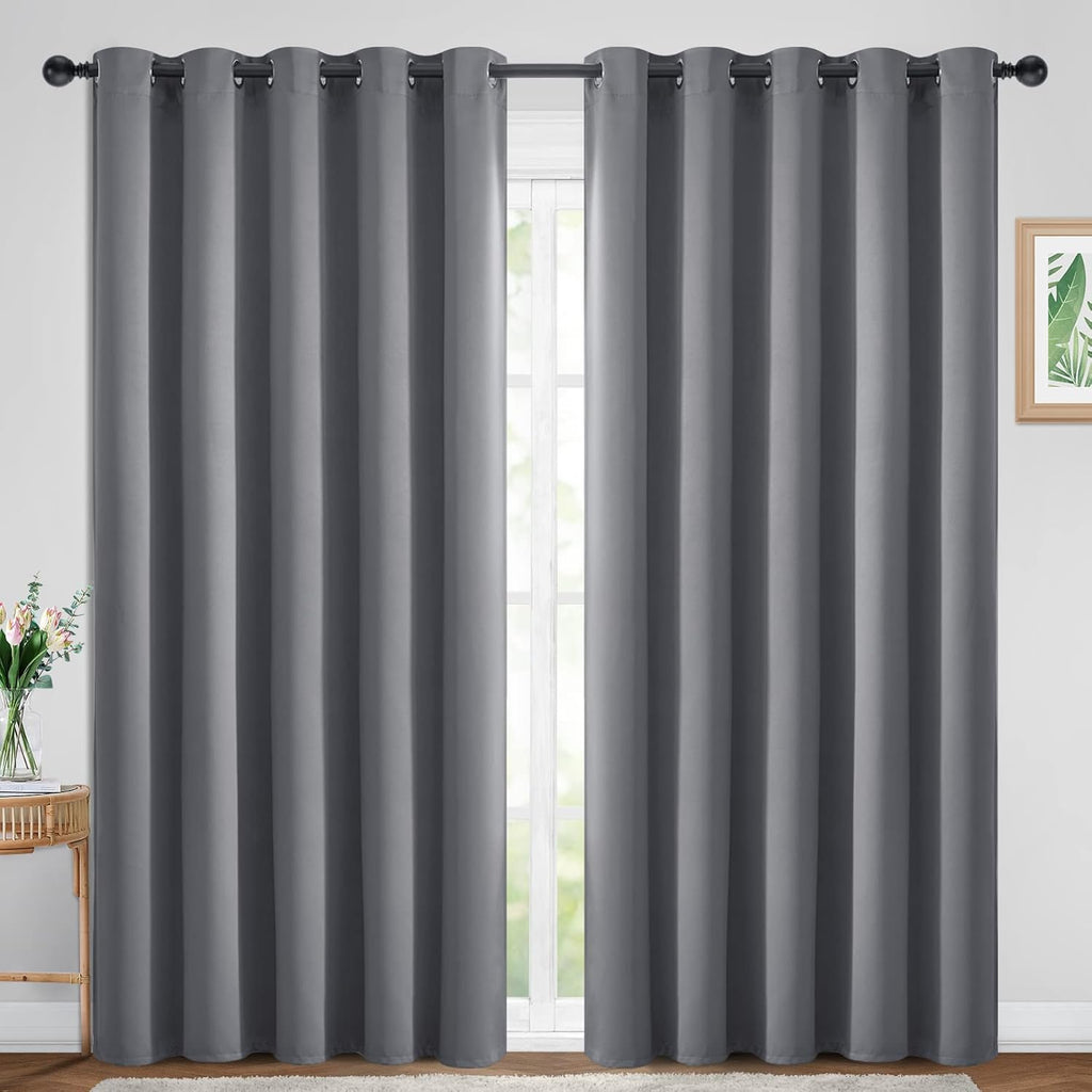 Yakamok Blackout Curtains Room Darkening Thermal Insulated Window Panels, Solid Grommet Top Drapes for Bedroom/Living Room(70Wx84L, Grey…